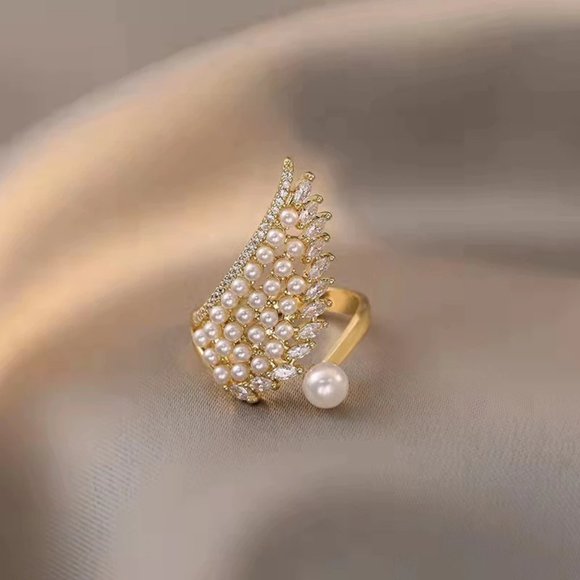 luxury pearl zircon stylish and unusual jewelry opening adjustable ring - Picture 5 of 6